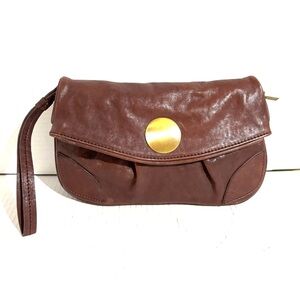 Brown Leather Clutch with Gold Accent